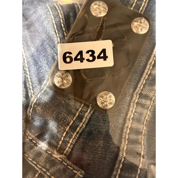 Miss Me Jeans Women’s Size 29 Blue Skinny Distressed Sequence Cross Low Rise - Picture 9 of 9